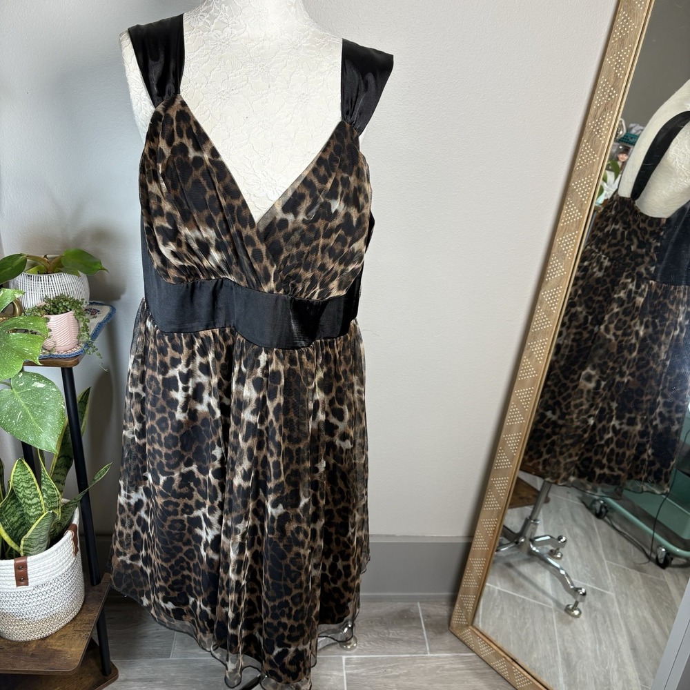 Torrid Womens 18 Brown Leopard Print Dress Y2K Indie Sleaze Mesh Overlay